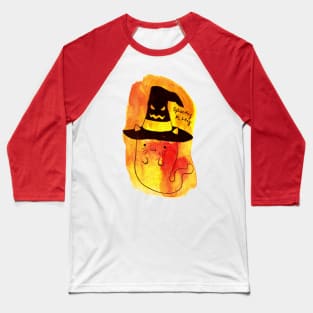 Halloween Ghost Cat Watercolor Baseball T-Shirt